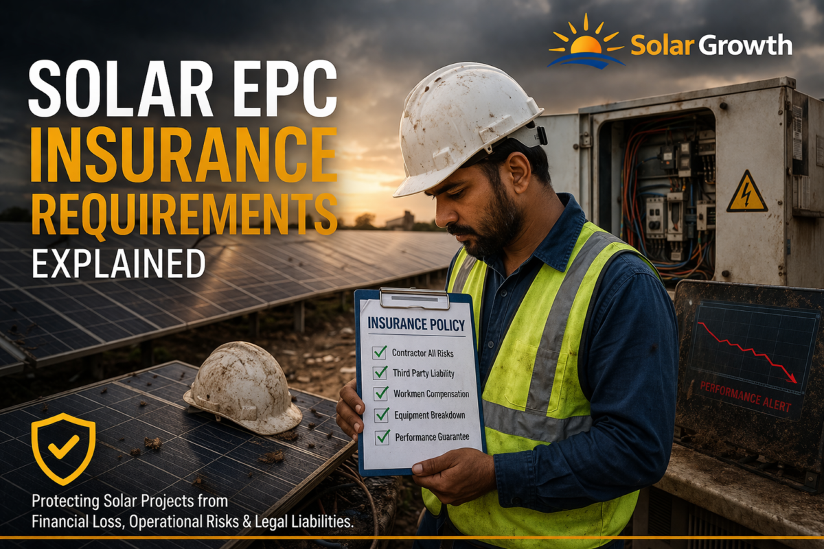Solar EPC insurance requirements in India showing contractor risks liability and project protection policies