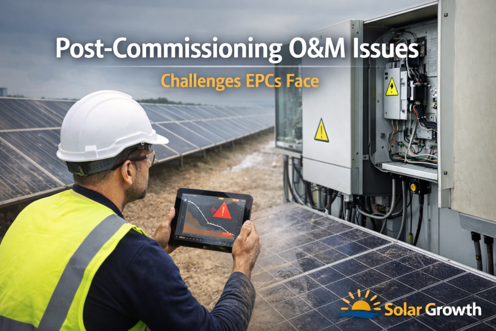 O&M issues after solar project commissioning showing maintenance problems and performance gaps in EPC projects