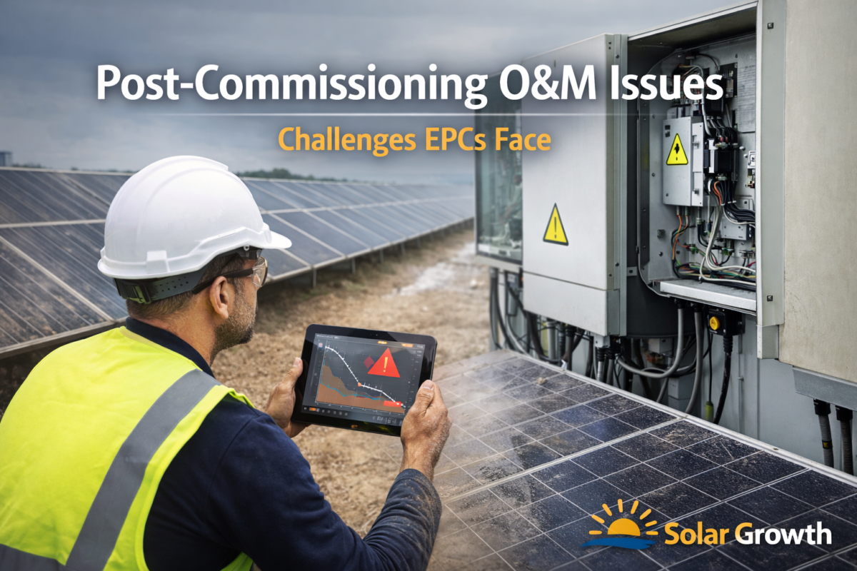 O&M issues after solar project commissioning showing maintenance problems and performance gaps in EPC projects