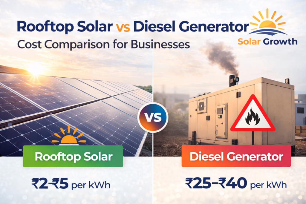 Comparison of rooftop solar and diesel generator cost per unit electricity in India