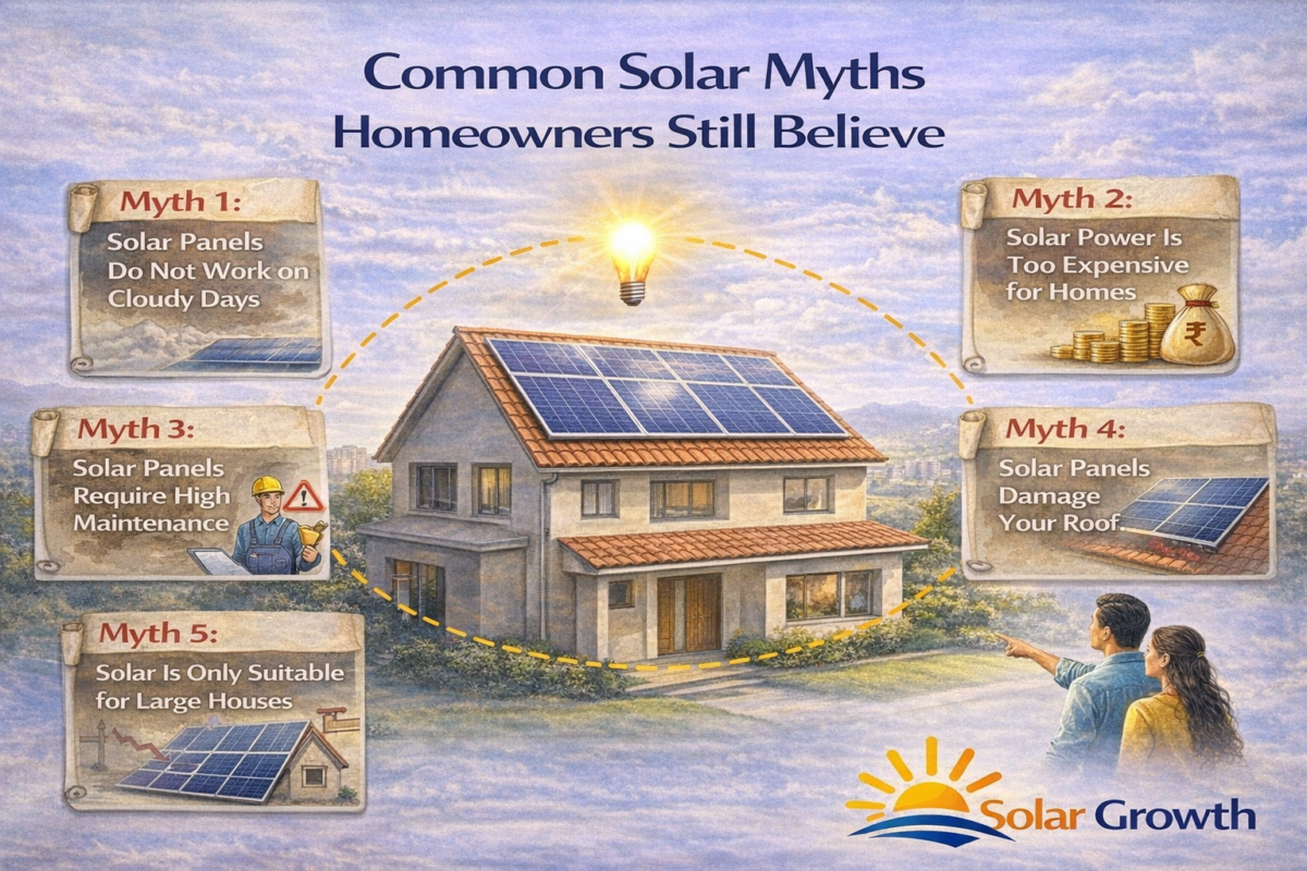 Common myths about rooftop solar energy in India including cost maintenance and performance misconceptions