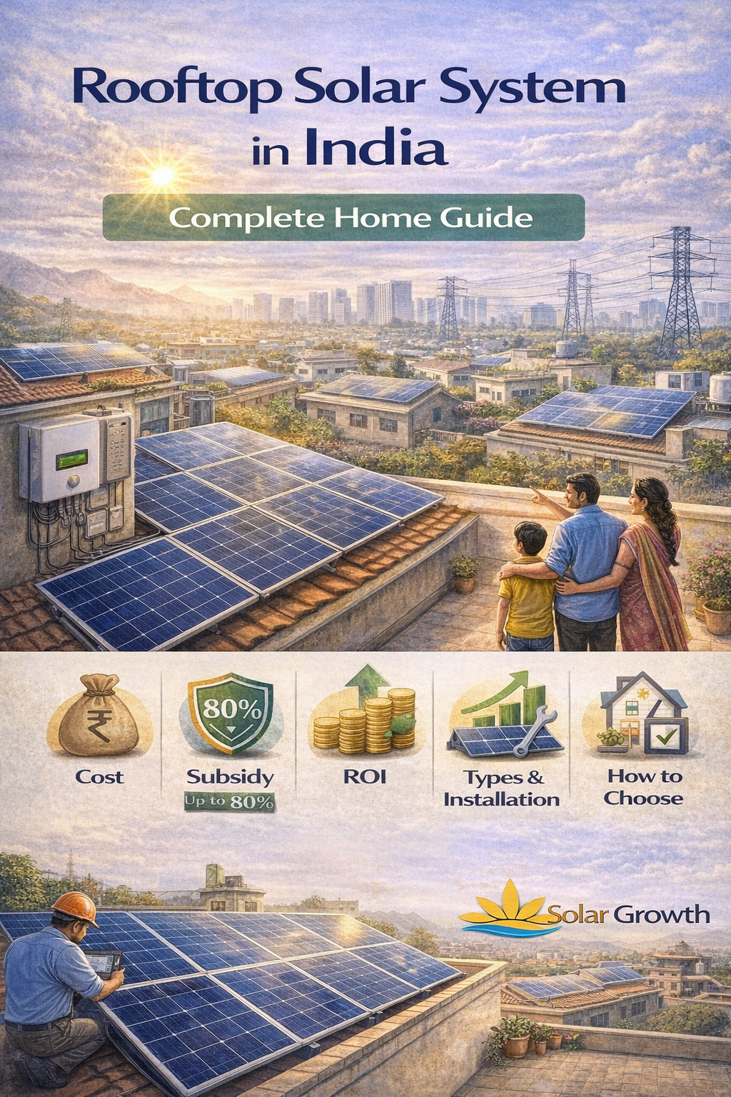 rooftop solar system installed on indian home with solar panels