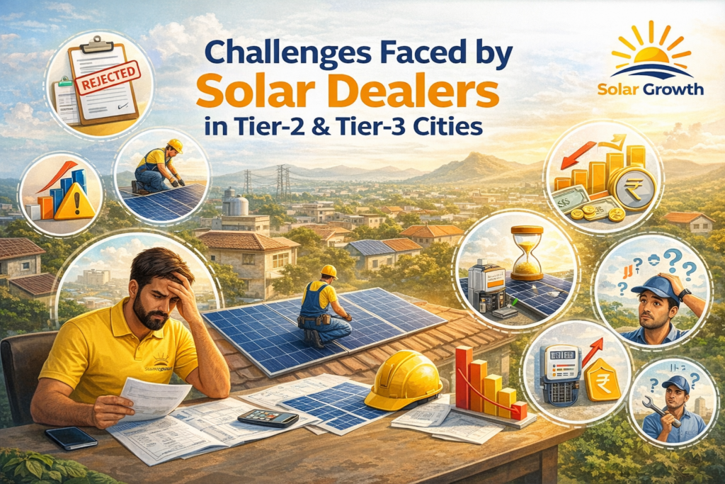 Challenges faced by solar dealers in tier 2 and tier 3 cities in India including installation and customer awareness issues